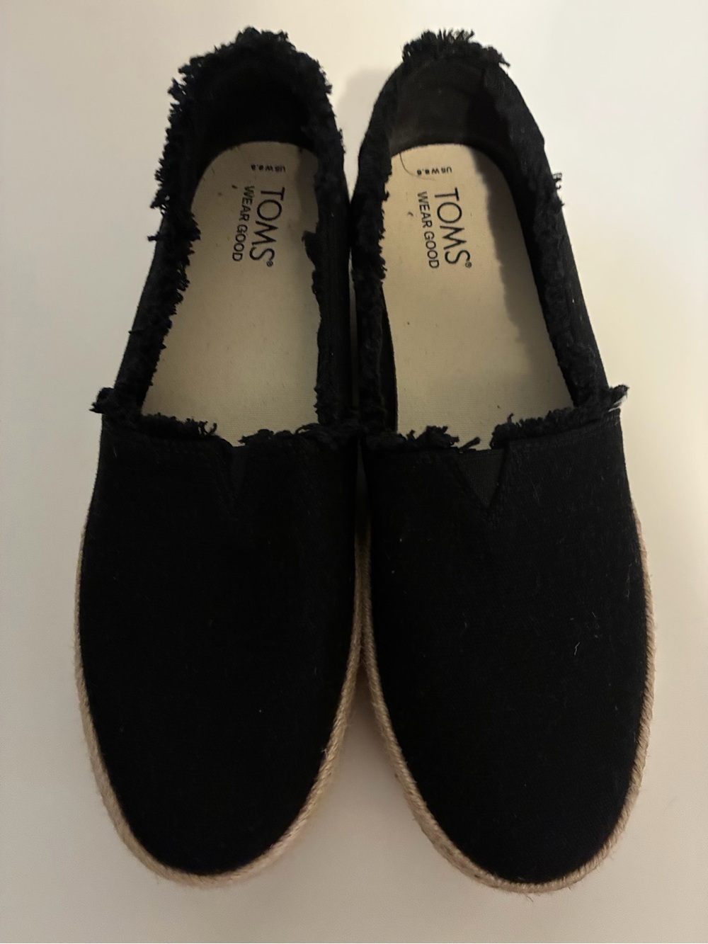 TOMS Black Frayed Canvas Espadrille Slip-Ons
